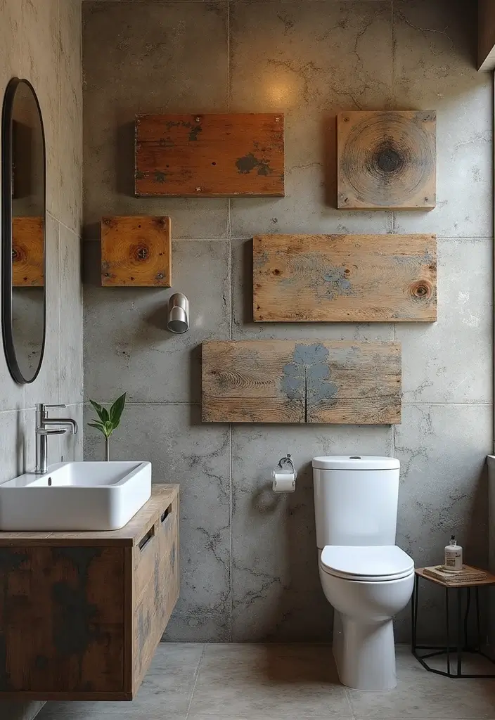 statement reclaimed wall art bathroom