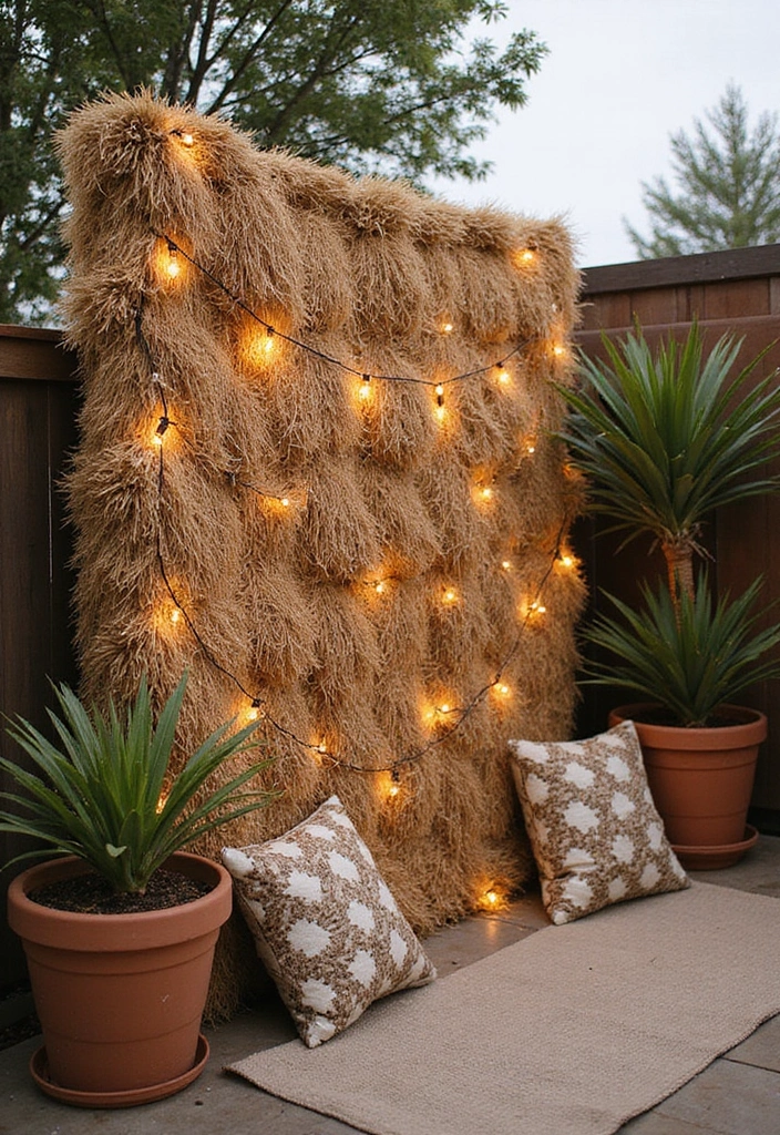 straw bale privacy wall backyard rustic