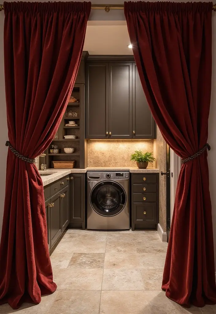 velvet curtain laundry room doors