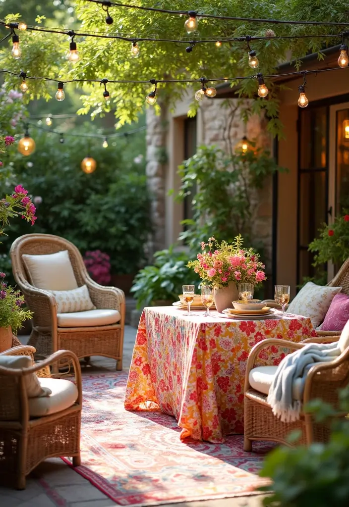 vibrant summer patio with floral textiles