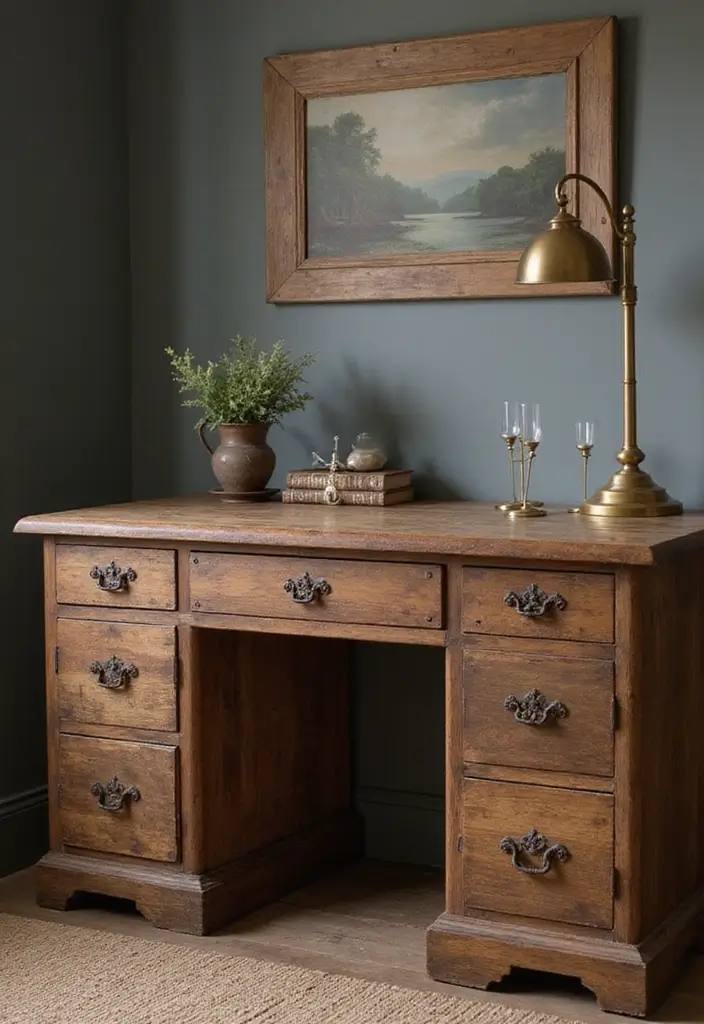vintage desk farmhouse style cozy workspace
