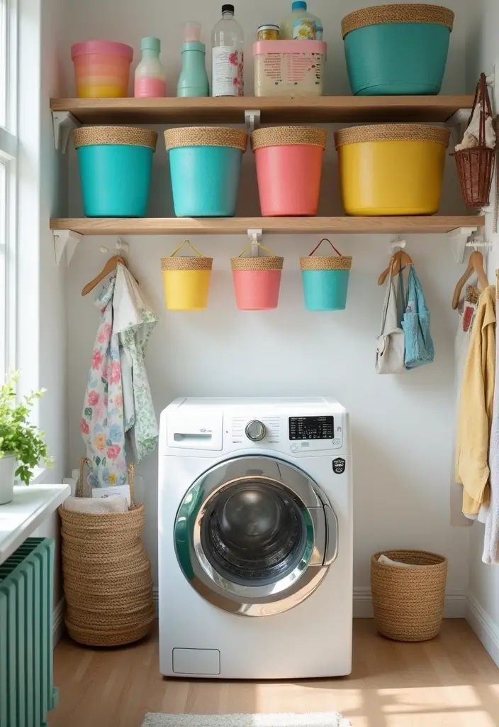 wall mounted laundry basket storage