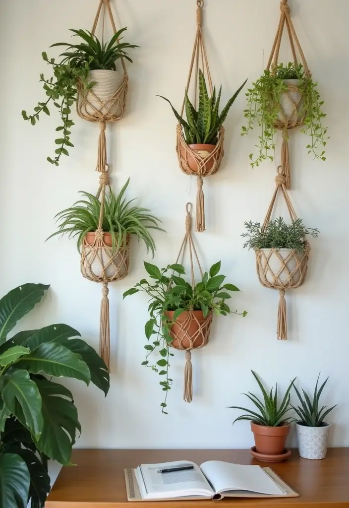 wall planters boho office greenery