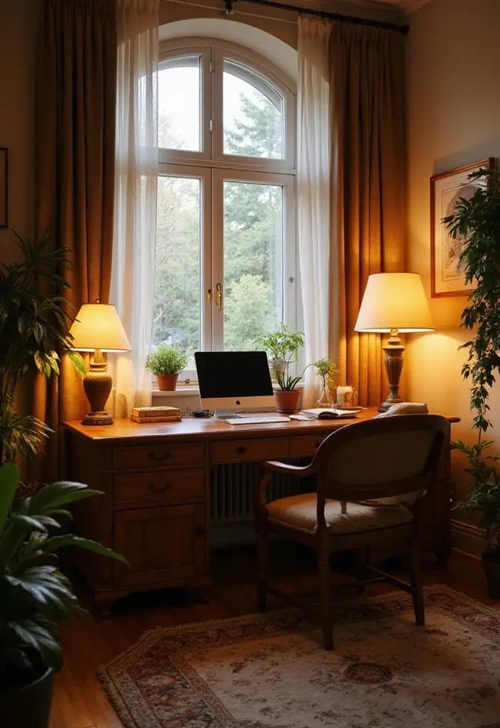 warm layered lighting home office focus