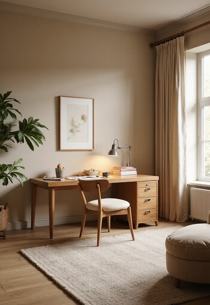 warm toned walls cozy farmhouse workspace