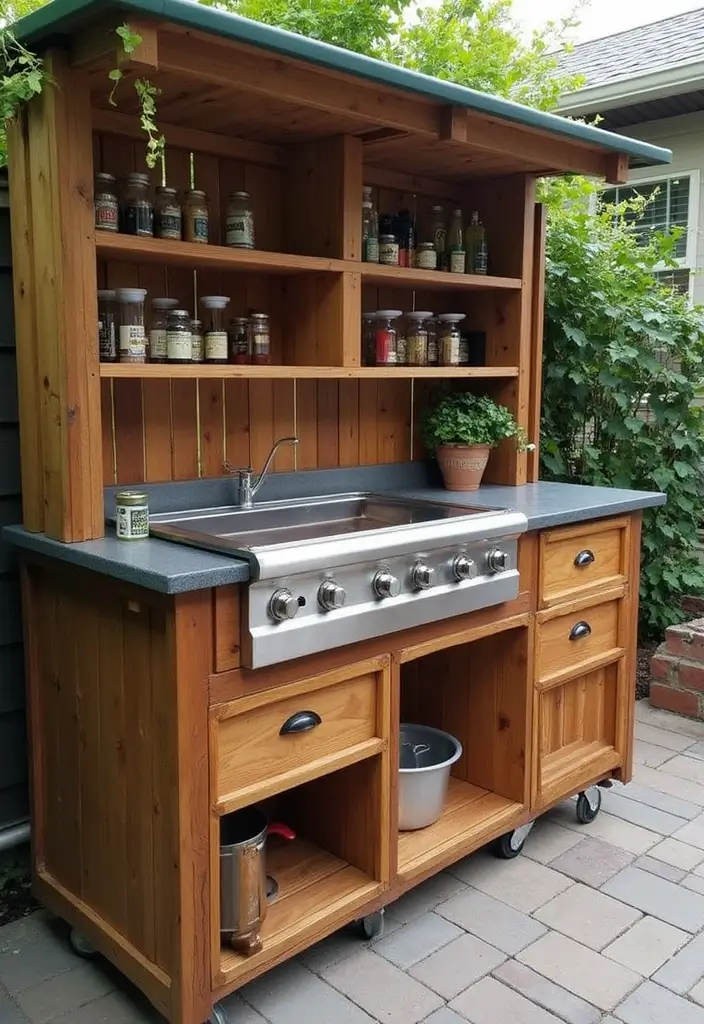 wooden crates outdoor kitchen storage
