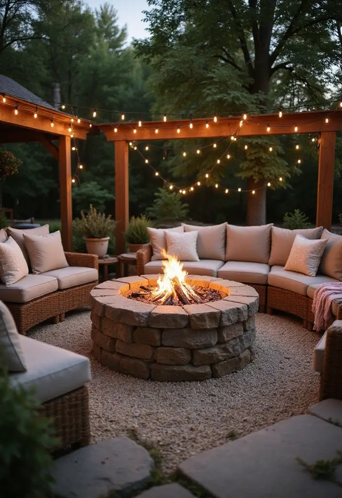 cozy backyard fire pit seating area design