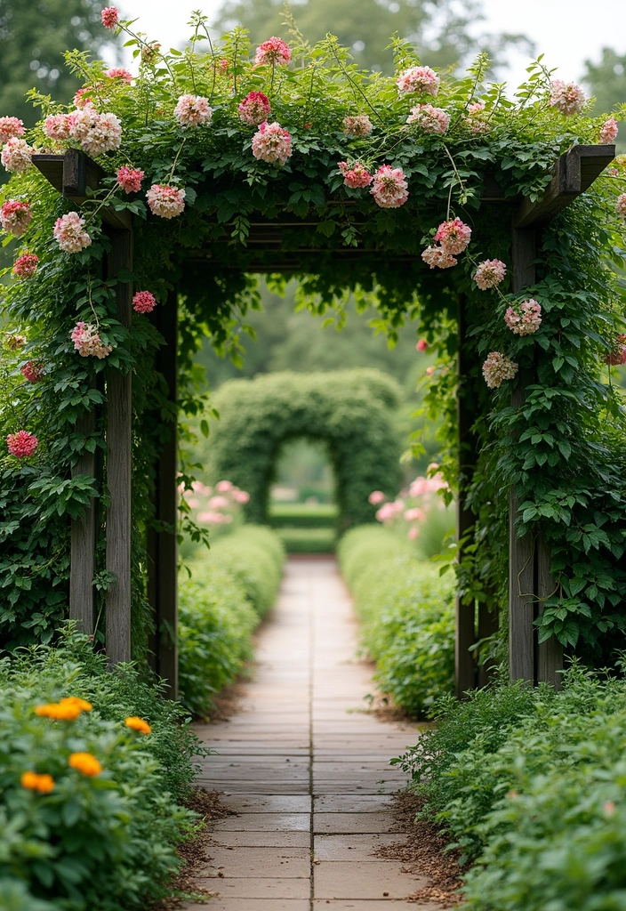 garden arbors and trellises with climbing plants