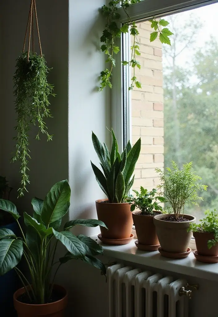 indoor greenery bringing life to moody apartment