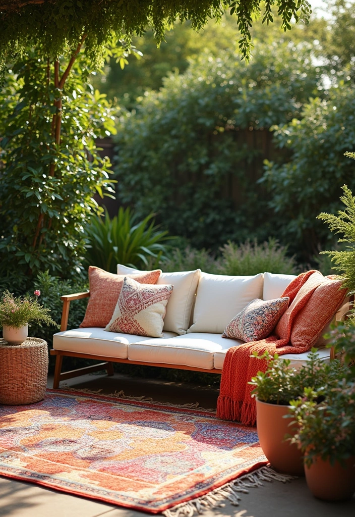 outdoor rugs and fabrics for garden seating